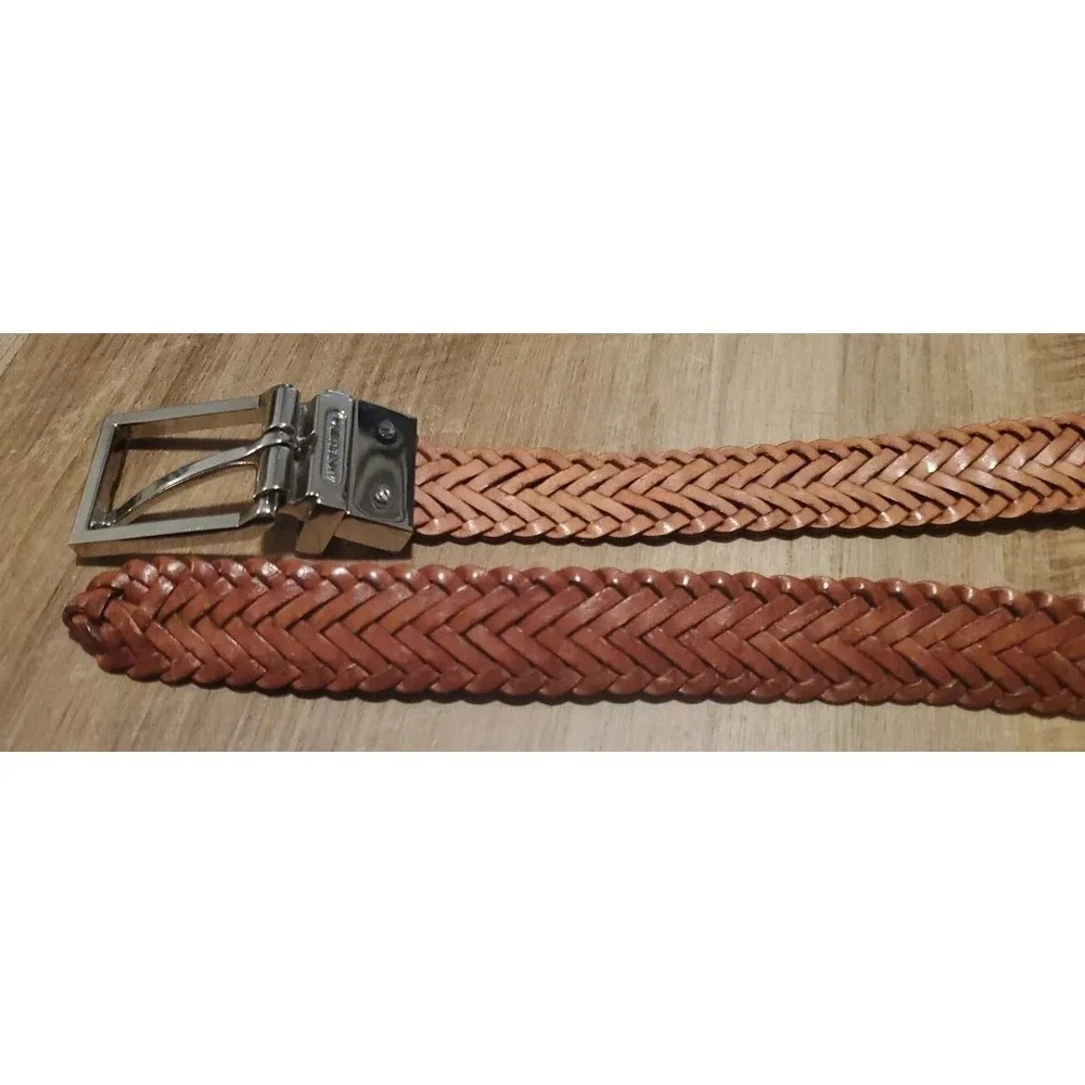 Anne Klein Women's Sz M/L Brown Braided‎ Leather Belt Reversable Silver Buckle